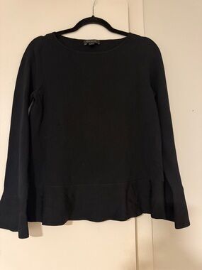 Ann Taylor Black Long-Sleeve Ruffle-Hem Top